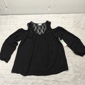 Decree Womens Large Blouse Lace Cold Shoulder Whimsigoth Grunge Witchy Vamp NWT